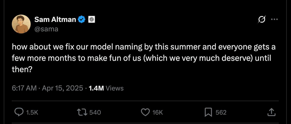Jin’s Daily AI Trivia: Which OpenAI Model Is This?Today, OpenAI unveiled another “O-series” model—right on the heels of yesterday’s announcement of base model GPT‑4.1 (4.1, 4.1‑mini, and 4.1‑nano). The new lineup now includes:o3o3‑pro (coming soon)o4‑mini‑higho4‑miniConfused by all these names? Let me break down the evolution of the GPT and O-series models for you:GPT‑2 (2019)OpenAI’s first public release (1.5 B parameters).GPT‑3 (2021)Sparked the AI hype.Davinci model: 175 B parameters.Underpins the original ChatGPT.GPT‑3.5 (2022)Introduced the turbo variant and basic browsing.Marked the start of OpenAI’s subscription model.GPT‑4 (2023)Estimated at 1.76 T parameters.First multimodal model (text + image inputs).Free ChatGPT users access GPT‑4‑turbo (text-only).GPT‑4o (2024)“O” stands for “omni.”Real-time text, image, and audio input/output.Free users on image/audio get GPT‑4o‑mini; Plus users use GPT‑4o‑mini as their base.GPT‑4o Imagen (March 2025)Native image generation—an alternative to DALL·E 3.Powers the new “Ghibli-style” image output.GPT‑4.5 (2025)OpenAI’s largest, most expensive model yet.Available only to Plus and Pro subscribers.GPT‑4.1 (2025)A leaner, more cost-effective spin‑down of GPT‑4.5.Replaces GPT‑4o in the lineup.OpenAI‑o1 (2024)First “thinking” model with the “O” prefix.o1‑pro is the priciest, at $150/600 USD per million tokens.OpenAI‑o3 (2025)More efficient successor to o1.o3‑mini launched in January 2025 for Plus users.“o2” was skipped due to trademark issues.Full o3‑pro model to follow later this year.OpenAI‑o4 (2025)Released alongside o3 today.Currently available only as o4‑mini and o4‑mini‑high.Includes basic image-transform tools (crop/rotate) for better analysis.OpenAI rushed to launch o4 to compete with Gemini 2.5 Pro and Qwen. (Not even have a full o4 model)Initial Benchmarking:o4‑mini-high trails Gemini 2.5 Pro by a slim margin—but it’s significantly cheaper, especially for large-token contexts. If you need robust multimodal performance on a budget, o4‑mini is your go‑to. illustration