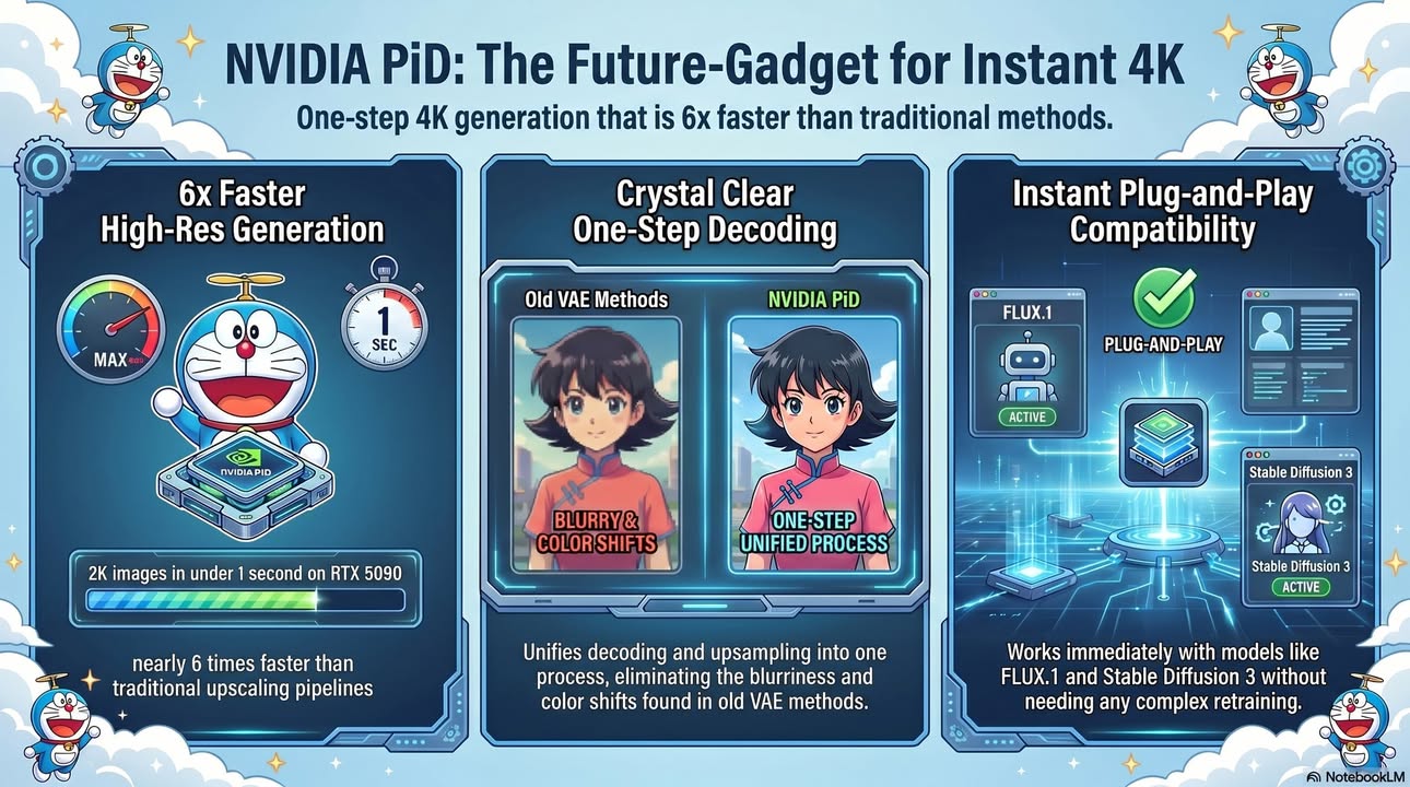 Jin Daily AI Trivia - NVIDIA Open-Sources PiD: Decode + Upscale in 1 Step illustration